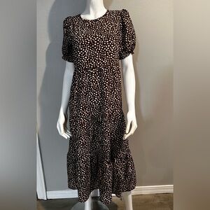 Pretty Garden Floral Print Ruffle Puff Sleeve High Waist Midi Dress